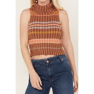 Free People Striped Cropped Sleeveless Tank Top Sweater L Festival Granola Indie